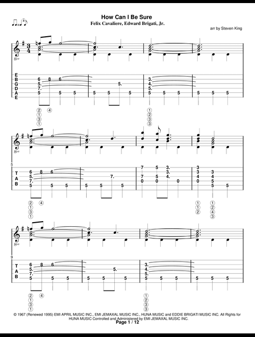 How Can I Be Sure (Arr. Steven King) - Gloria Estefan, The Young Rascals (Solo Guitar)