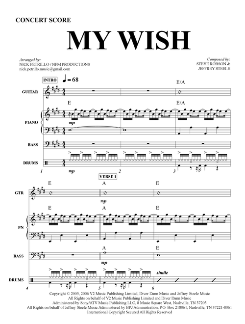 My Wish (Arr. Nick Petrillo) - Rascal Flatts (Small Ensemble)
