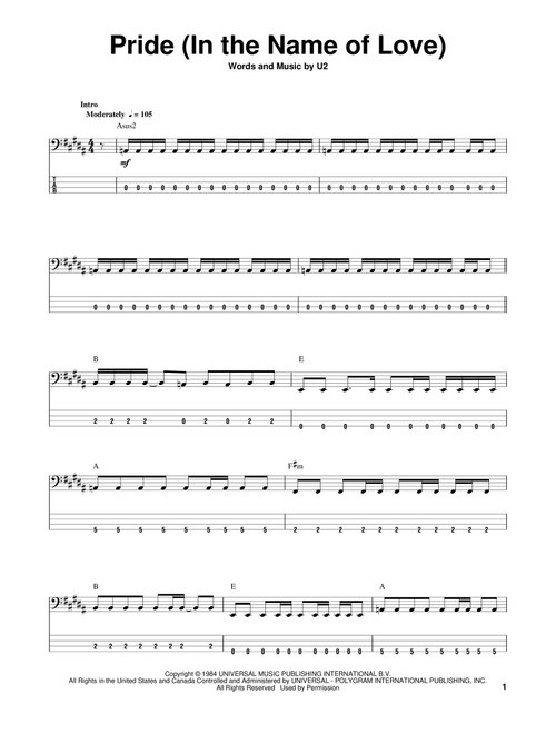 Pride (In The Name Of Love) - U2 (Bass Tab)