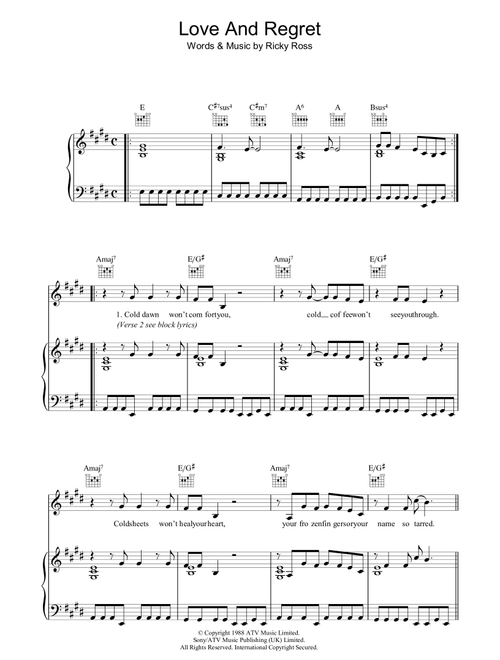 Love And Regret - Deacon Blue (Piano-Vocal-Guitar (Piano Accompaniment))