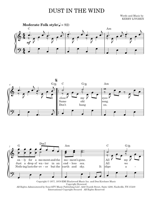 Dust in the wind - Kansas (Easy Piano)