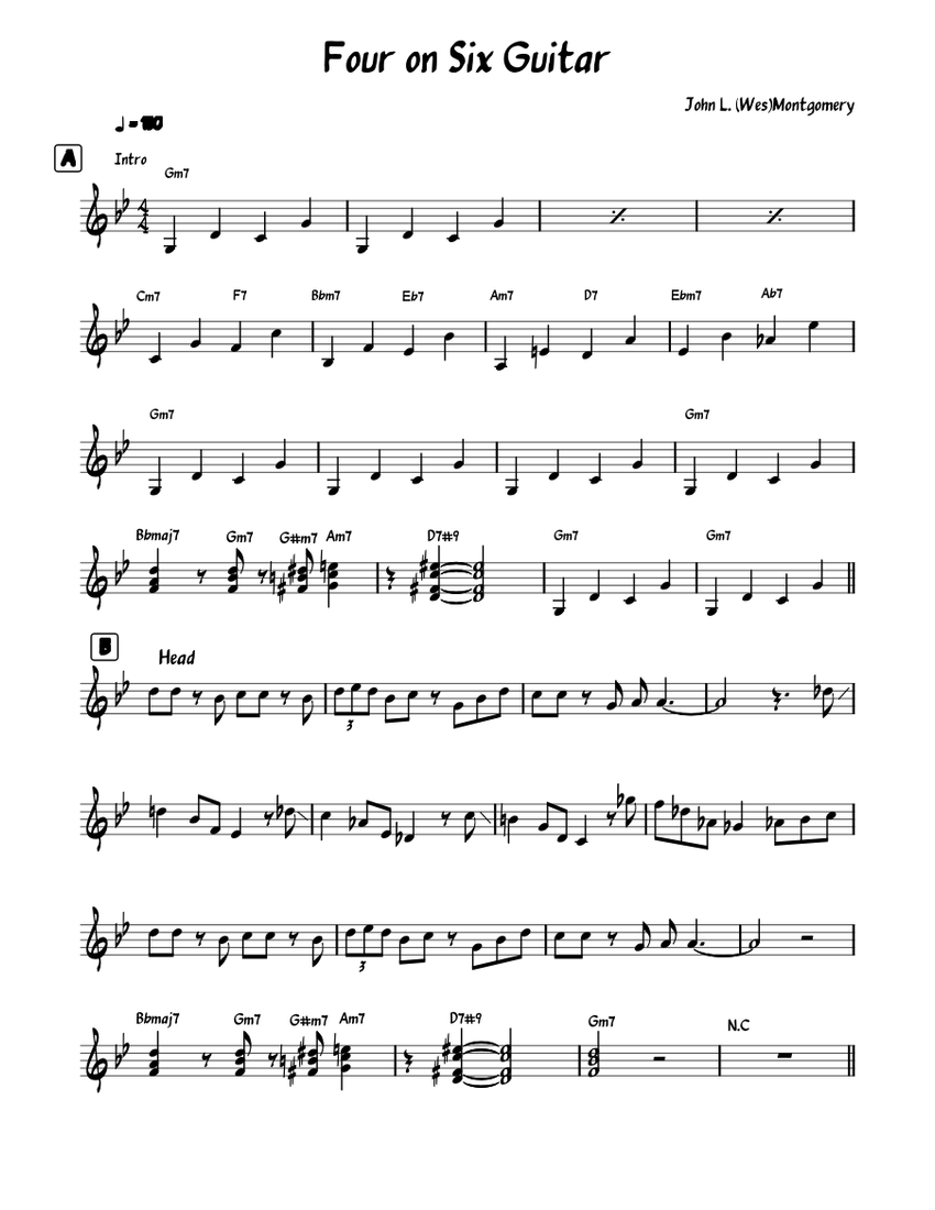 Four on Six Guitar Sheet music for Piano (Solo) Easy