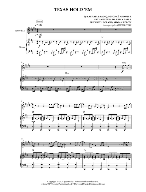 Texas Hold 'em (Arr. Matheus Felix) - Beyoncé (Tenor Sax and Piano)
