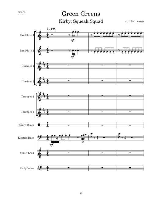 Green Greens (Kirby: Squeak Squad) - Transcribed Score