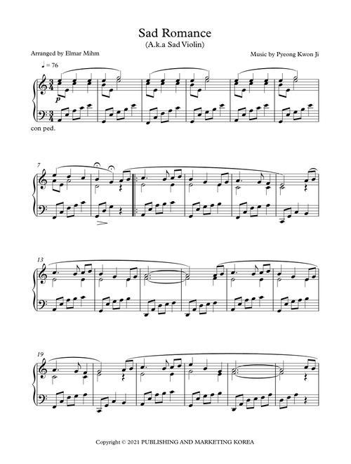 Sad Romance (A.k.a Sad Violin) (Arr. Elmar Mihm) - Pyeong Kwon Ji (Piano Solo)