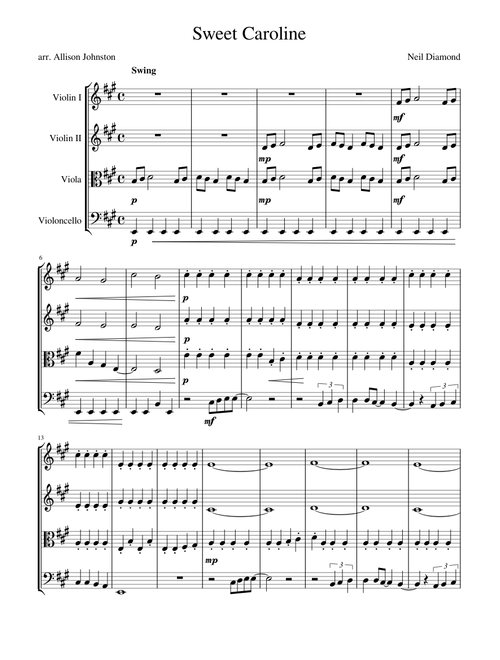 Sweet Caroline - Neil Diamond for String Quartet