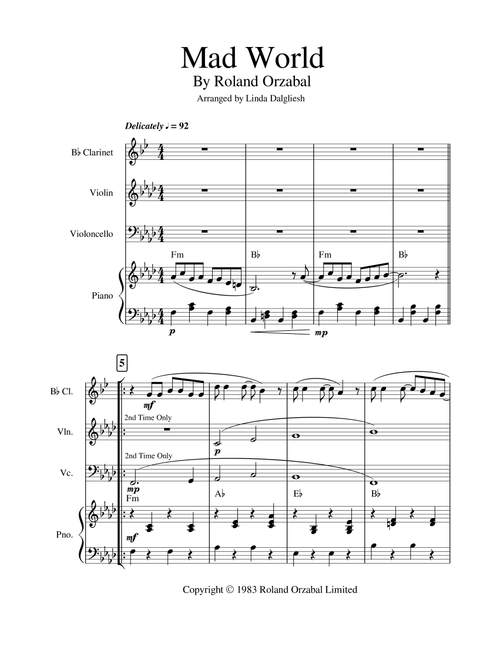 Mad World (Arr. Linda Dalgliesh) - Adam Lambert (Small Ensemble)