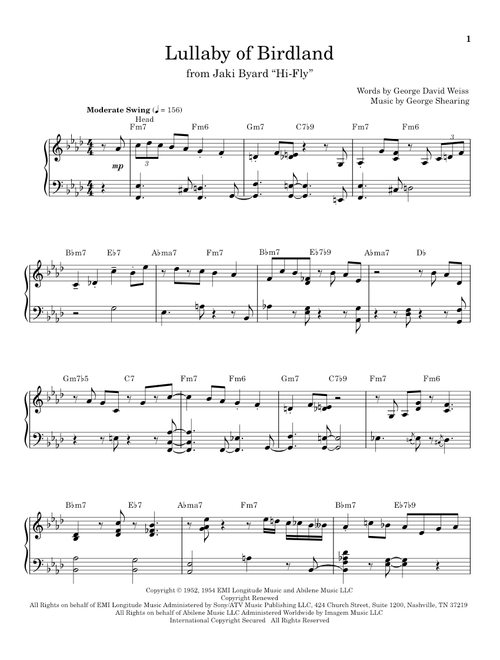 Lullaby Of Birdland - George David Weiss (Piano Transcription)