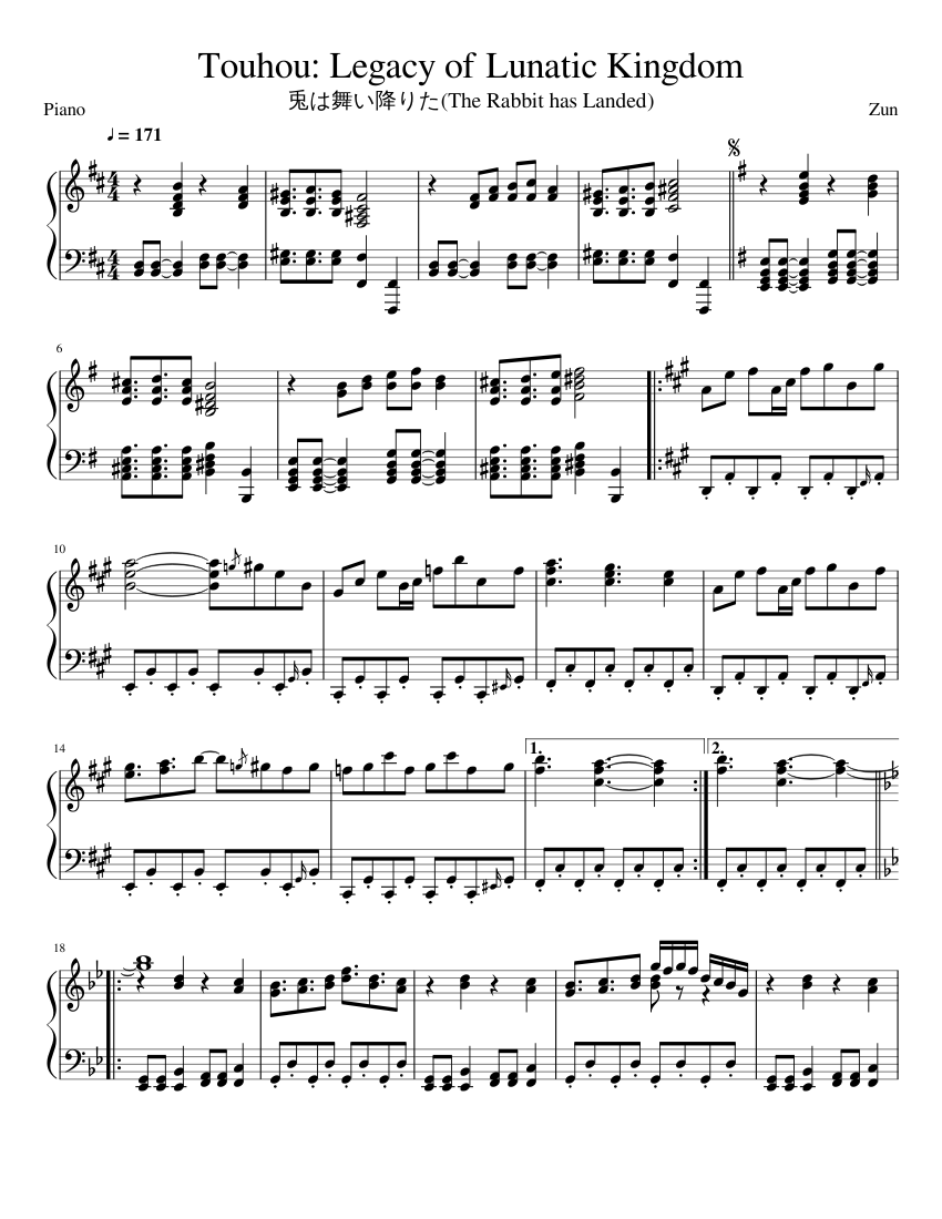 Touhou 15: The Rabbit Has Landed Sheet music for Piano (Solo ...