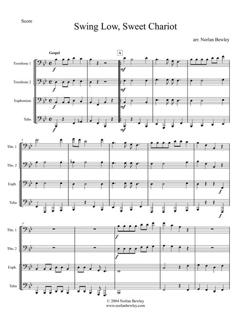 Swing Low Sweet Chariot - Low Brass Quartet (Arr. Norlan Bewley) - Traditional (Brass Ensemble)