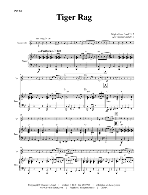 Tiger Rag - Jazz Classic - Piano and Trumpet (Arr. Thomas Graf) (Trumpet Duet)