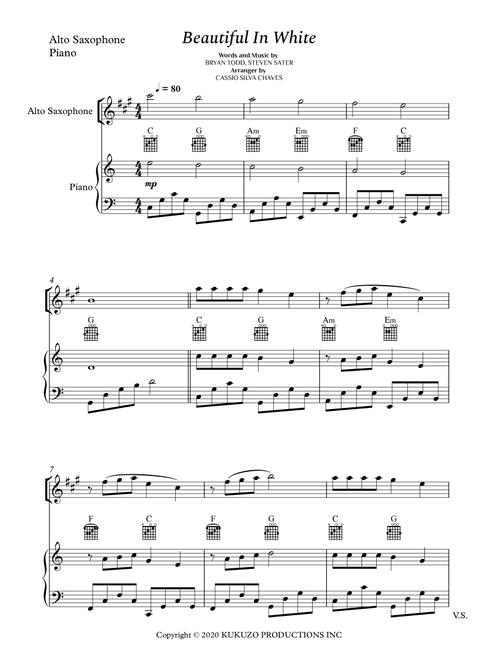 Beautiful In White (Arr. Cássio Silva Chaves) - Steven Sater, Bryan Todd (Small Ensemble)