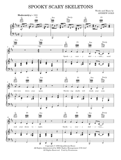 Spooky Scary Skeletons - Andrew Gold (Piano-Vocal-Guitar)