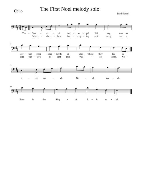 The First Noel melody solo Cello DM