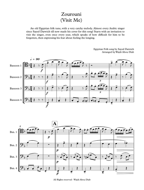 Zourouni (Arabic Song) - Bassoon Quartet (Arr. Wajdi Abou Diab) - Sayed Darwich (Woodwind Ensemble)