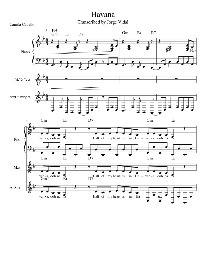 Havana Sheet Music with Chords for Piano, Mezzo soprano, Saxophone alto ...
