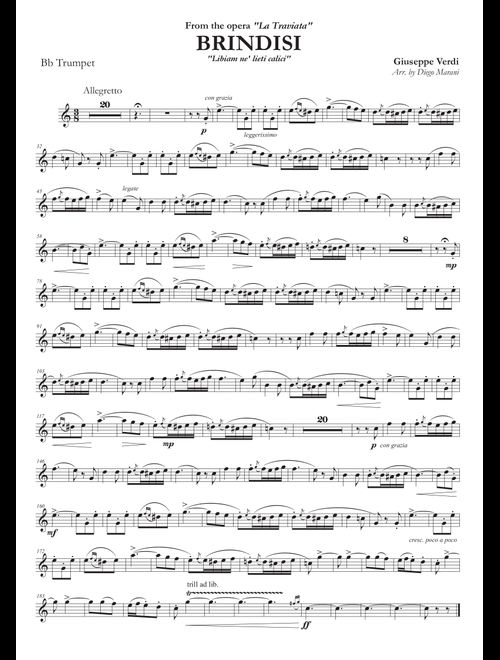 Brindisi from "La Traviata" for Trumpet and Piano (Arr. Diego Marani) - Giuseppe Verdi (Trumpet and Piano)
