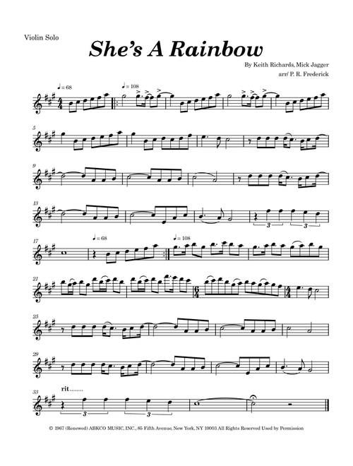 She's A Rainbow (Arr. P. R. Frederick) - The Rolling Stones (Violin Solo)