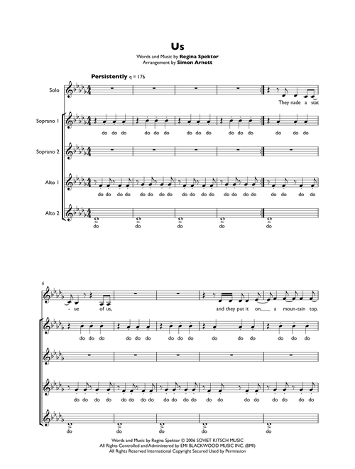 Us (Arr. Simon Arnott) - Regina Spektor (Choral, SSA)