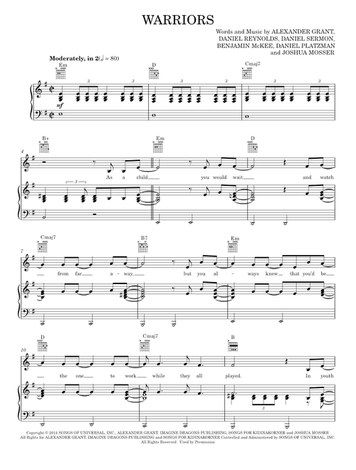 Warriors - Imagine Dragons (Piano-Vocal-Guitar)