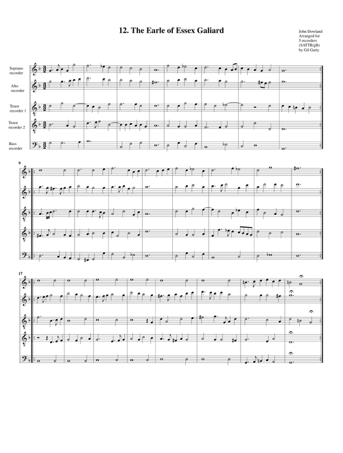 The Earle of Essex Galiard (12, 1604) (arrangement for 5 recorders) (Arr. Gil Garty) - John Dowland (Recorder Ensemble)
