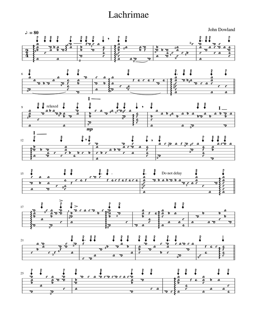 Lachrimae - John Dowland Sheet Music and Tab for Lute (Solo