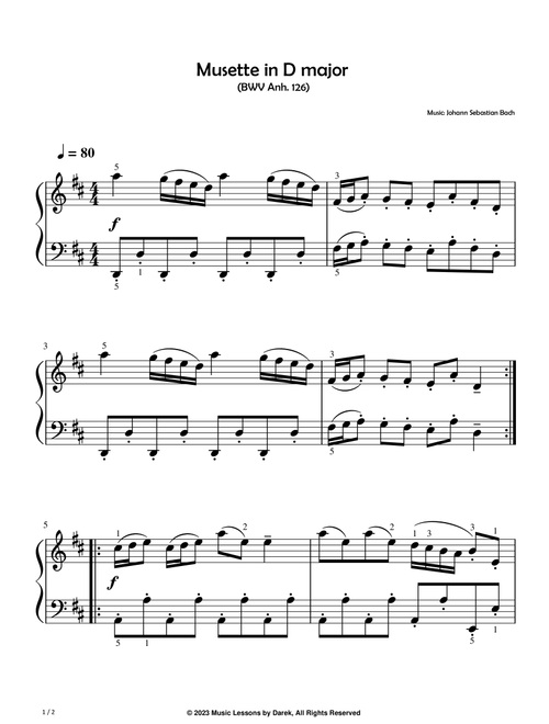 Musette in D major (EASY PIANO) (BWV Anh. 126) [Johann Sebastian Bach] (Arr. Darek) (Easy Piano)