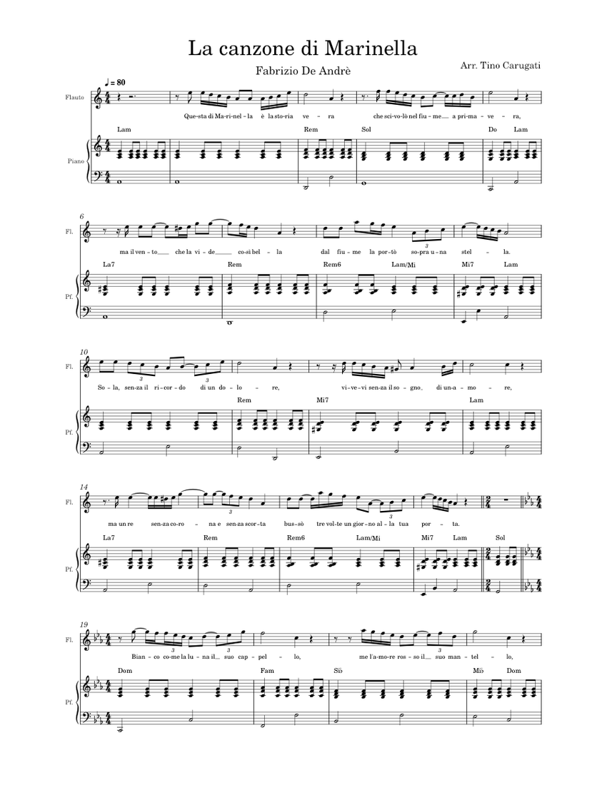 La canzone di Marinella Sheet music for Piano, Flute (Solo) La canzone di Marinella Sheet music for Piano, Flute (Solo)