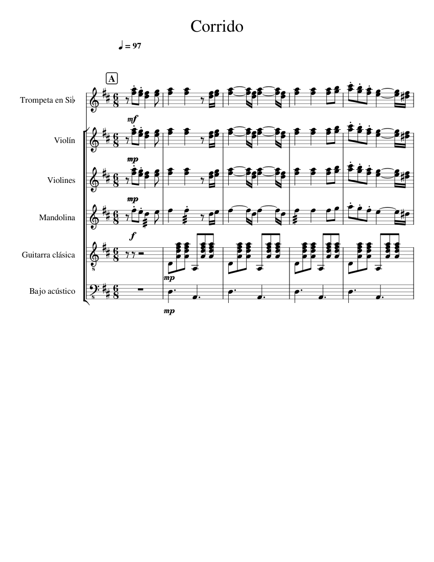 Corrido(original) Sheet music for Accordion, Trombone tenor, Trumpet in