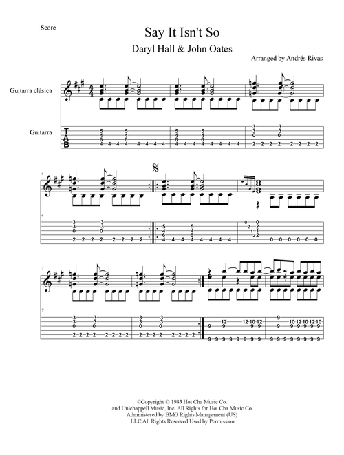 Say It Isn't So (Arr. Andrés Rivas) - Daryl Hall & John Oates (Guitar Tab)