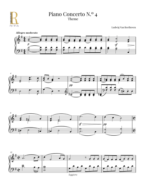 Piano Concerto No.4, Op.58 – Ludwig Van Beethoven - Easy Piano