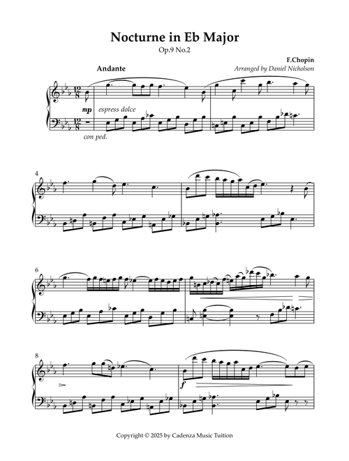 Nocturne in Eb Major (Op 9 No.2) (Arr. Daniel Nicholson) - Frederik Chopin (Piano Solo)