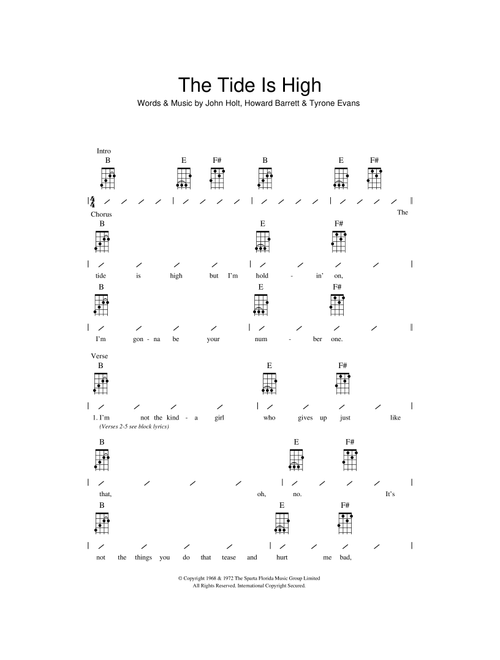 The Tide Is High - Blondie (Ukulele Chords-Lyrics)