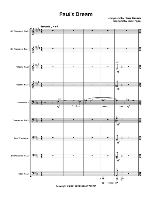Paul's Dream (Arr. Luke Papai) - Hans Zimmer (Brass Ensemble)