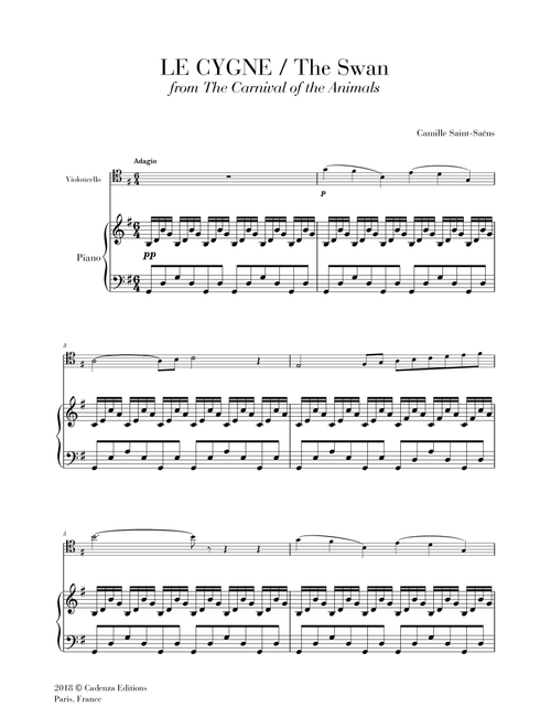 The Swan - Le Cygne (from the Carnival of the Animals) for Cello and Piano (Arr. Cadenza Editions) - Camille Saint-Saens (Cello and Piano)