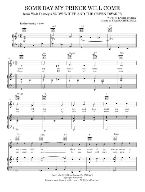 Some Day My Prince Will Come - Eliot Daniel, Larry Morey, Sammy Turner (Piano-Vocal-Guitar)