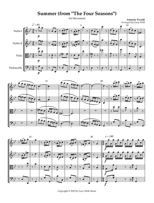 Summer (from 'The Four Seasons") (Arr. Gary Wolk) (String Quartet)