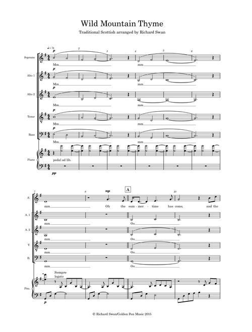Wild Mountain Thyme (Arr. Richard Swan) - Traditional Scottish (Choral, SATB divisi)
