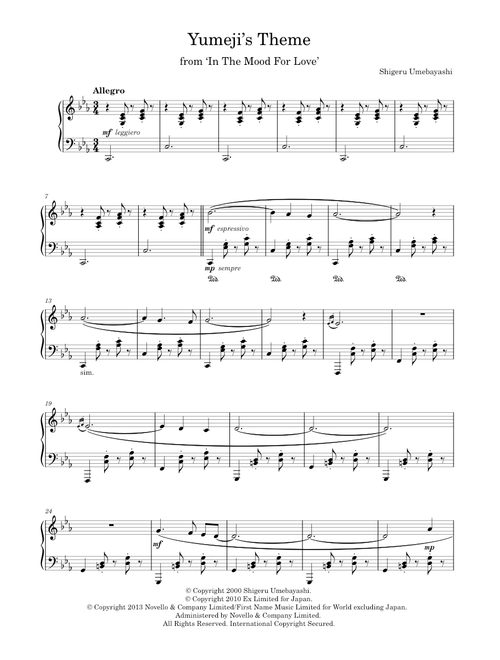Yumeji's Theme (from 'In The Mood For Love') - Eshkeri, Ilan and Shigeru Umebayashi (Piano Solo)