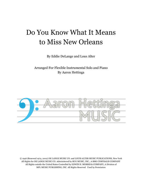 Do You Know What It Means To Miss New Orleans (Arr. Aaron Hettinga) - Louis Alter (Instrumental Solo (with Piano Accompaniment))