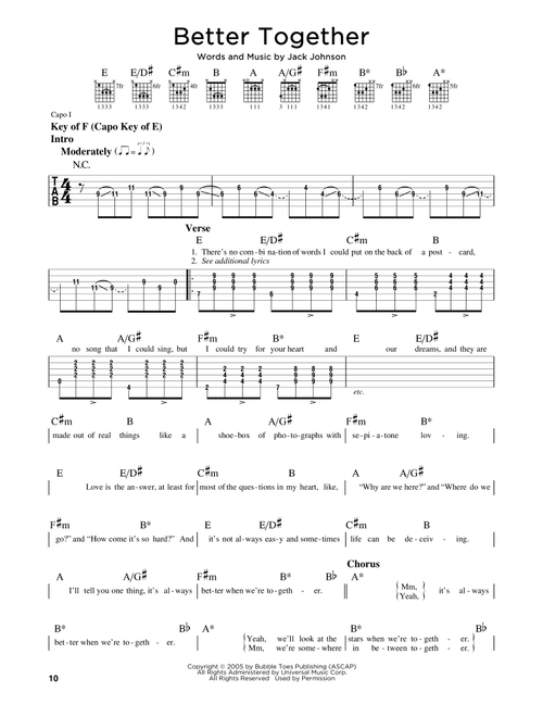 Better Together - Jack Johnson (Guitar Lead Sheet)