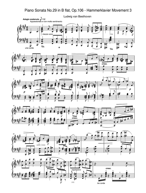Piano Sonata No.29 in B flat, Op.106 -Hammerklavier Movement 3 (Arr. Ludwig Van Beethoven) (Piano Solo)