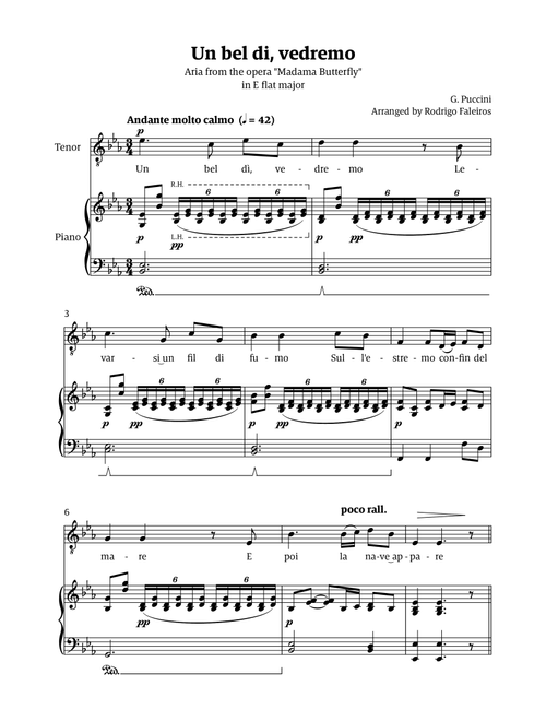 Un Bel Di Vedremo (from Madama Butterfly) - for Tenor - in Eb major (Arr. Rodrigo Faleiros) - Puccini, Giacomo Puccini (Piano Vocal)
