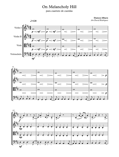 On Melancholy Hill (Arr. David Rodríguez) - Gorillaz (String Quartet)