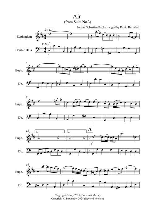 Air on a G String for Euphonium and Double Bass Duet (Arr. David Burndrett) - Johann Sebastian Bach (Instrumental Duet)
