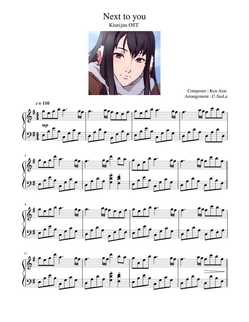 Kiseijuu OST : Next to you Sheet Music for Piano (Solo) | MuseScore.com