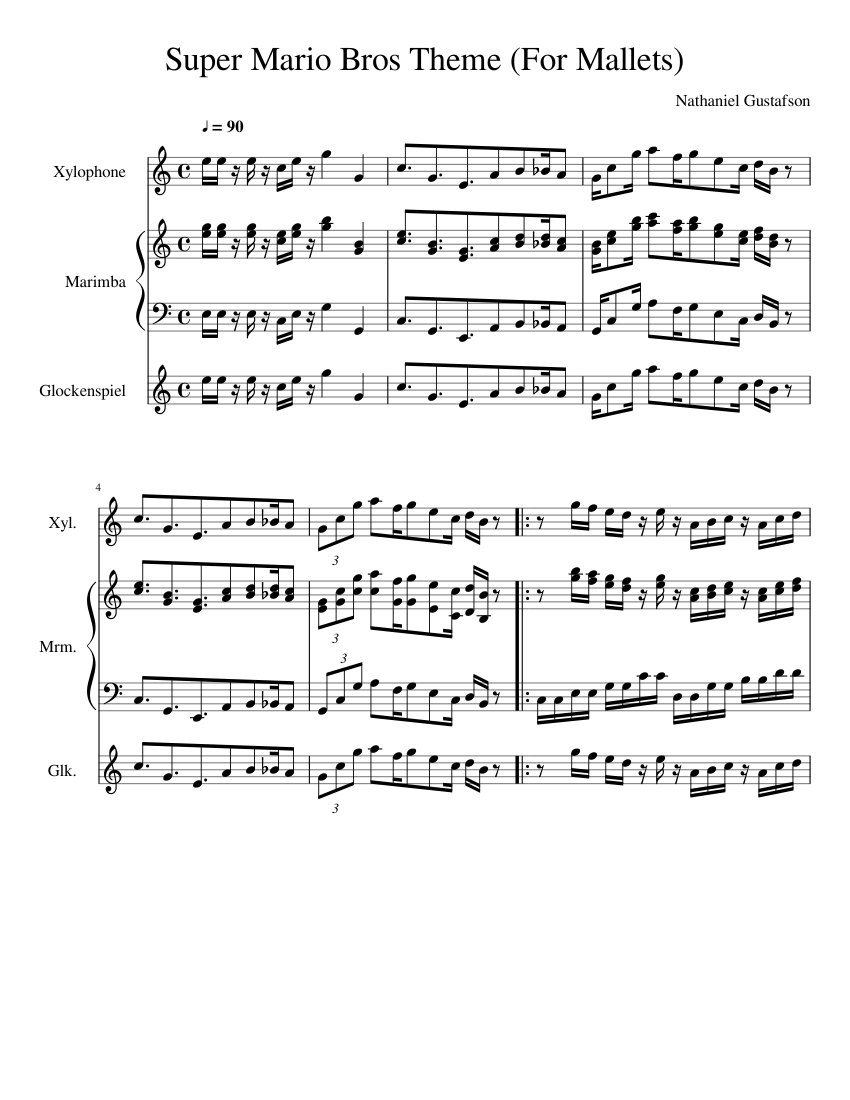 Super Mario Bros Theme For Mallets Sheet music for Glockenspiel Marimba Xylophone Percussion Trio Musescore