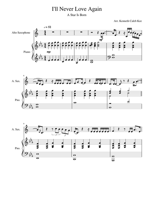 I'll Never Love Again-alto+piano