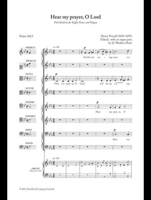 Hear My Prayer, O Lord (Arr. H. Watkins Shaw) - Henry Purcell (Piano-Vocal-Guitar (Piano Accompaniment))