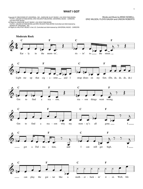 What I Got - Sublime (Easy Lead Sheet - Fake Book)